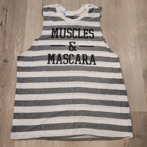 Chin Up Apparel Striped Muscles & Mascara Tank Top Size Medium